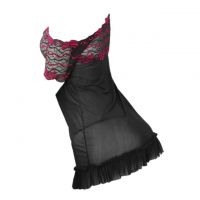 L0002 - Baju Tidur Lingerie Bodycon Sheath Dress Hitam Transparan Lengan Pendek - 2