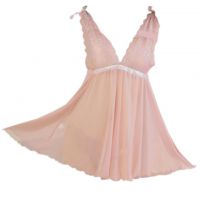 L0028 - Baju Tidur Lingerie Babydoll Mini Dress Krem Transparan