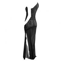 L0495 - Lingerie Long Gown Hitam Transparan - 2