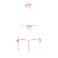 B108 - Lingerie Set Bralette Halterneck Pink, G-String Crotchless Ikat Samping - 2