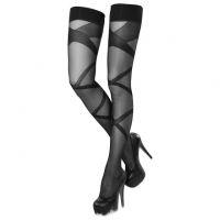 S011 - Stocking Overknee Hitam Transparan Garis Silang