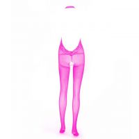 BS083 - Bodystocking Full Body Seamless Halterneck Magenta Transparan, Crotchless - 2