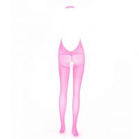 BS085 - Bodystocking Full Body Seamless Halterneck Pink Transparan Crotchless - Thumbnail 2