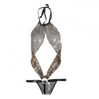 L0508 - Baju Tidur Dinas Malam Wanita Lingerie Teddy Bodysuit Seksi Halter Macan Tutul Coklat Crotchless - Thumbnail 2