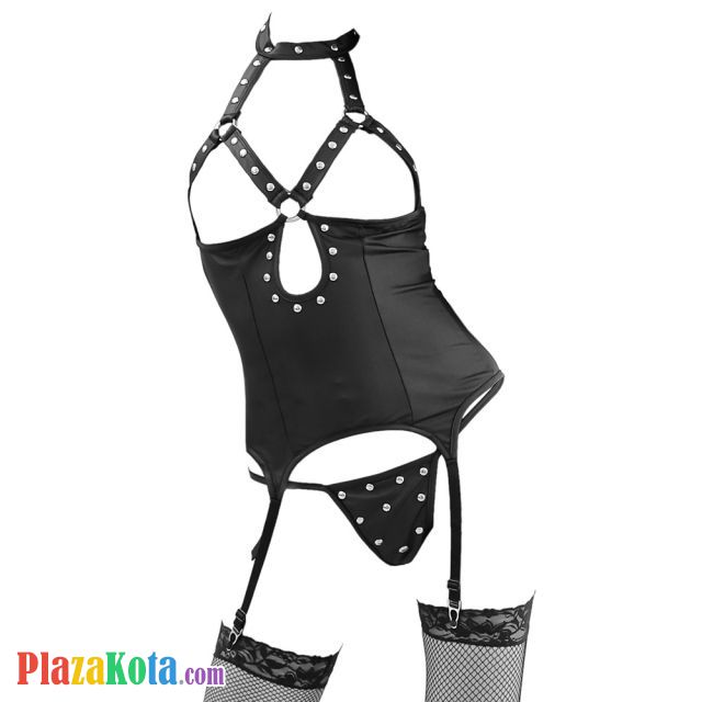 L0515 - Baju Tidur Lingerie Bustier Corset Dress Halter Hitam Open Cup Garter Strap Stocking - Photo 1