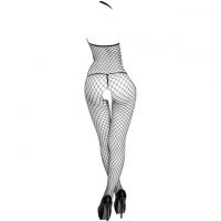 BS092 - Bodystocking Full Body Fishnet Halterneck Hitam Open Cup Crotchless - 2