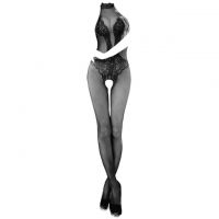 BS099 - Bodystocking Full Body Fishnet Halterneck Hitam, Crotchless