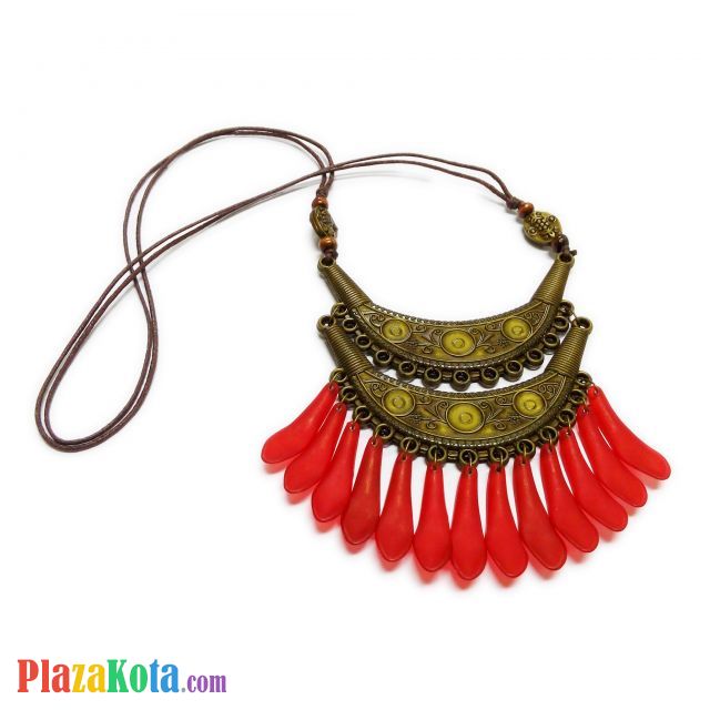 KK099 - Kalung Minang Dobel Hiasan Rumbai Merah - Photo 1