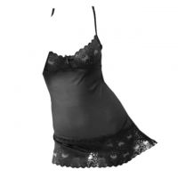 L0525 - Lingerie Chemise Tali Silang Hitam Transparan, Bra Kawat