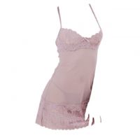 L0526 - Lingerie Chemise Tali Silang Abu-Abu Transparan, Bra Kawat