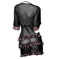 L0546 - Baju Tidur Lingerie Robe Kimono Dress Hitam Transparan Lengan Pendek Bra Set Open Cup - Thumbnail 2