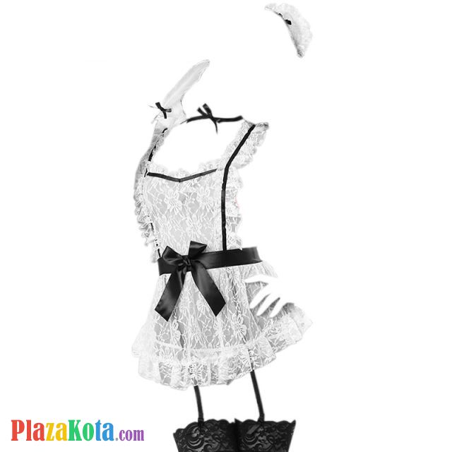 L0549 - Lingerie Costume Cosplay Maid Waitress Pelayan Tali Silang Putih Transparan Bando Garter Stocking - Photo 1