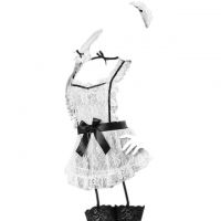 L0549 - Lingerie Costume Maid Pelayan Tali Silang Putih Transparan, Bando, Garter, Stocking Fishnet