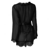 L0557 - Baju Tidur Lingerie Robe Kimono Dress Hitam Transparan Lengan Panjang Ikat Pinggang - Thumbnail 2