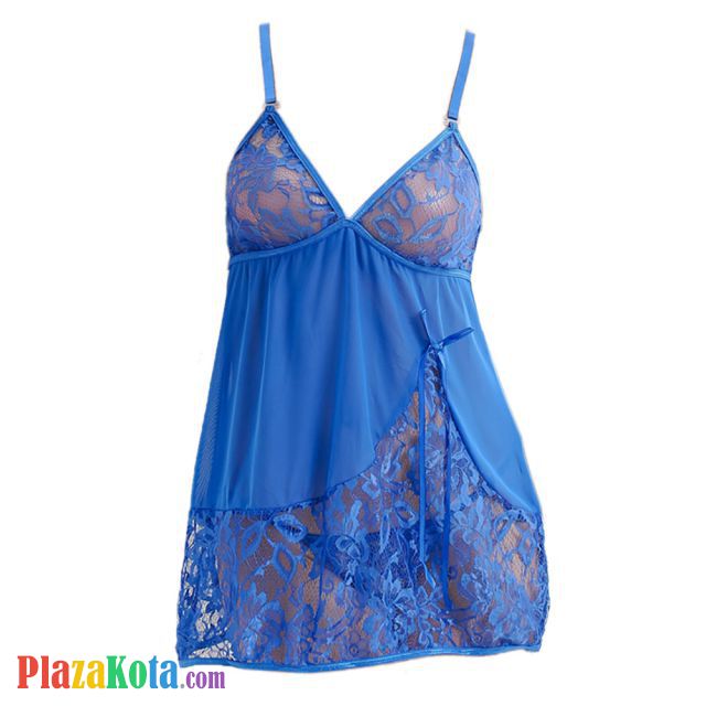 L0561 - Baju Tidur Lingerie Babydoll Mini Dress Asimetris Biru Transparan - Photo 1