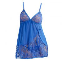 L0561 - Baju Tidur Lingerie Babydoll Mini Dress Asimetris Biru Transparan