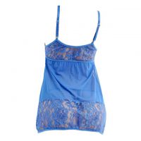 L0561 - Baju Tidur Lingerie Babydoll Mini Dress Asimetris Biru Transparan - 2