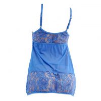 L0561 - Baju Tidur Lingerie Babydoll Mini Dress Asimetris Biru Transparan - Thumbnail 2