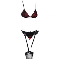 B128 - Bra Set Bralette Merah Celana Dalam Garter Belt Stocking