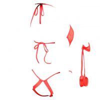 L0583 - Baju Tidur Lingerie Teddy Bodysuit Dress Halter Merah Transparan Crotchless Tali Ikat Tangan - 2