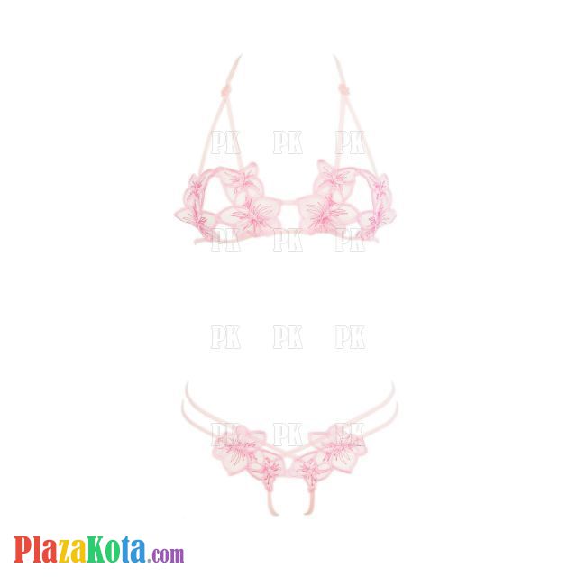B134 - Bra Set Bralette Halter Open Cup Pink Celana Dalam Crotchless - Photo 1
