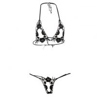 B137 - Bikini String Halterneck Hitam, Open Cup, Crotchless