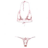 B138 - Bikini String Halterneck Pink, Open Cup, Crotchless