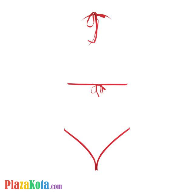 B139 - Bra Set Bralette Halter Open Cup Merah Celana Dalam Crotchless - Photo 2