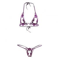 B141 - Bikini String Halterneck Ungu, Open Cup, Crotchless