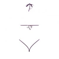 B141 - Bra Set Bralette Halter Open Cup Ungu Celana Dalam Crotchless - Thumbnail 2