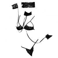 B144 - Bikini String Hitam, Open Cup, Crotchless, Penutup Mata, Tali Ikat Tangan