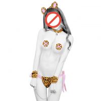 B145 - Bikini Costume Tiger Macan Coklat, Nipple Cover, Bando, Rantai Ikat Tangan