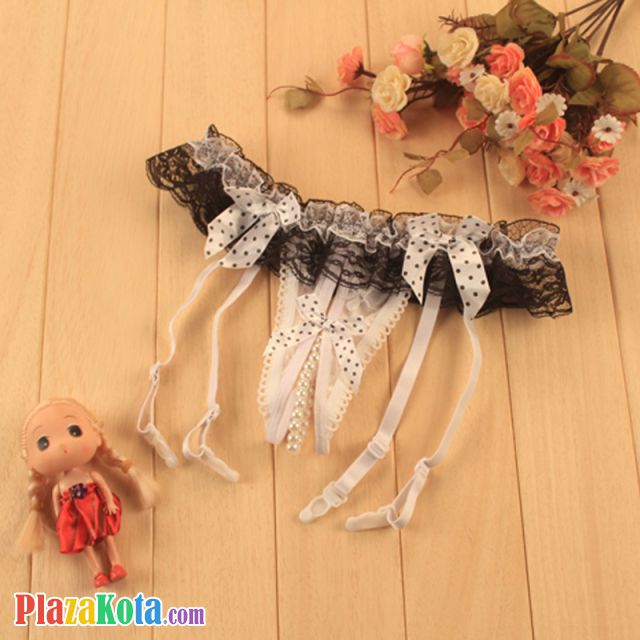 G006 - Garter Belt G-String Crotchless Putih Mutiara Lingkar Karet Renda Tali 4 - Photo 1