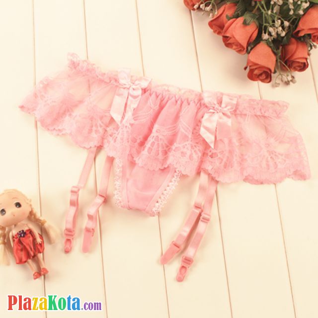 G011 - Garter Belt G-String Pink Lingkar Karet Renda Tali 4 - Photo 1