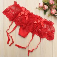 G012 - Garter Belt G-String Merah, Lingkar Karet Renda, Tali 4