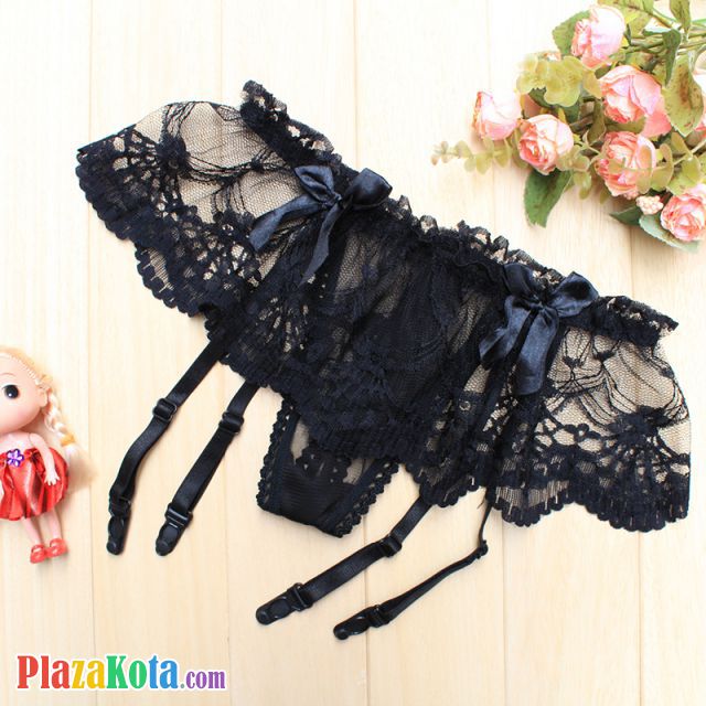 G013 - Garter Belt G-String Hitam Lingkar Karet Renda Tali 4 - Photo 1