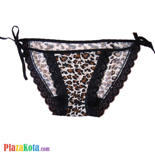 P062 - Celana Dalam Panties Thong Macan Tutul Coklat Ikat Samping - Photo 1