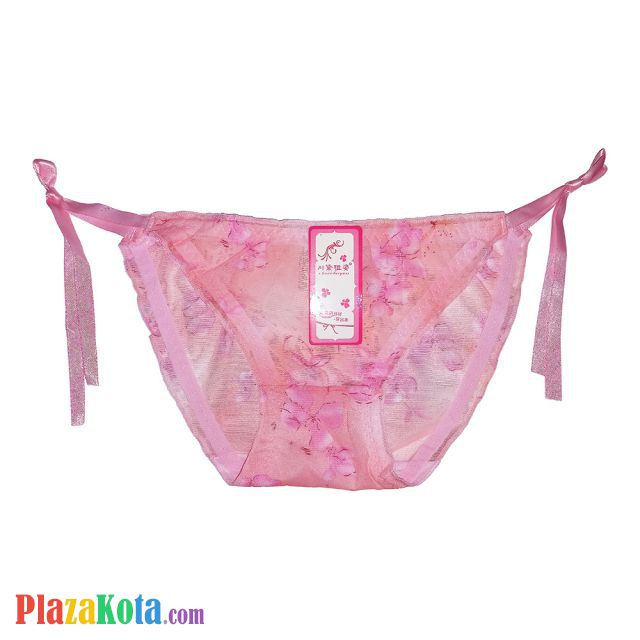 P065 - Celana Dalam Panties Thong Pink Transparan, Ikat Samping - Photo 1