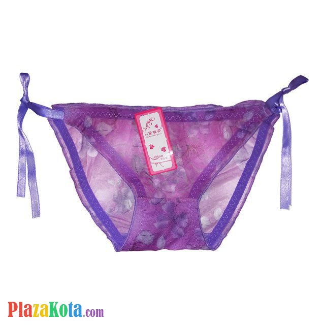 P066 - Celana Dalam Panties Thong Ungu Transparan Ikat Samping - Photo 1