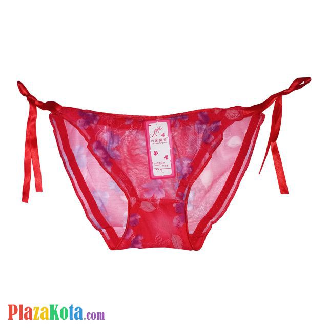 P067 - Celana Dalam Panties Thong Merah Transparan Ikat Samping - Photo 1