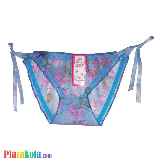 P068 - Celana Dalam Panties Thong Biru Transparan Ikat Samping - Photo 1