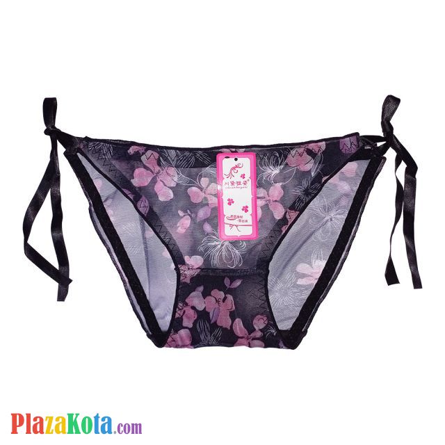 P069 - Celana Dalam Panties Thong Hitam Transparan Ikat Samping - Photo 1