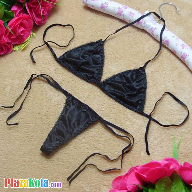 B155 - Bikini String Halterneck Hitam, G-String Ikat Samping - Photo 1