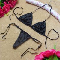 B155 - Bikini String Halterneck Hitam, G-String Ikat Samping