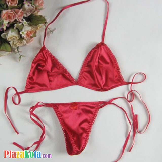 B156 - Bra Set Bralette Halter Merah Celana Dalam Ikat Samping - Photo 1