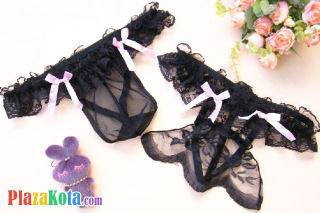 GC006 - Celana Dalam G-String Couple Hitam Transparan Renda - Photo 1