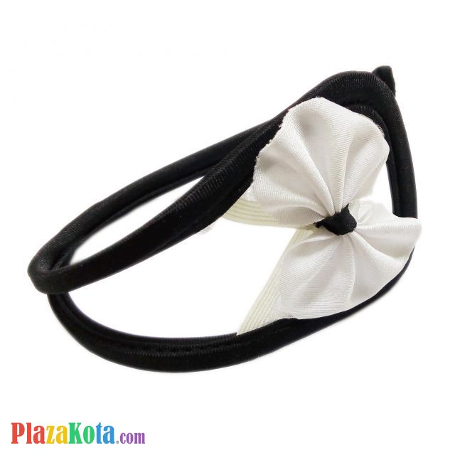 CS036 - Celana Dalam C-String Wanita Crotchless Hitam Pita Putih - Photo 1