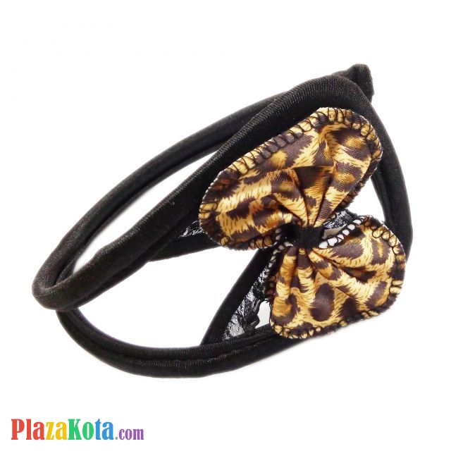 CS038 - Celana Dalam C-String Wanita Crotchless Hitam Pita Macan Tutul - Photo 1