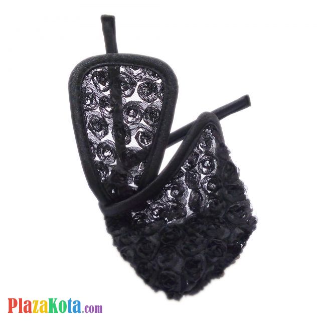 CC003 - Celana Dalam C-String Couple Hitam Bunga Mawar - Photo 1