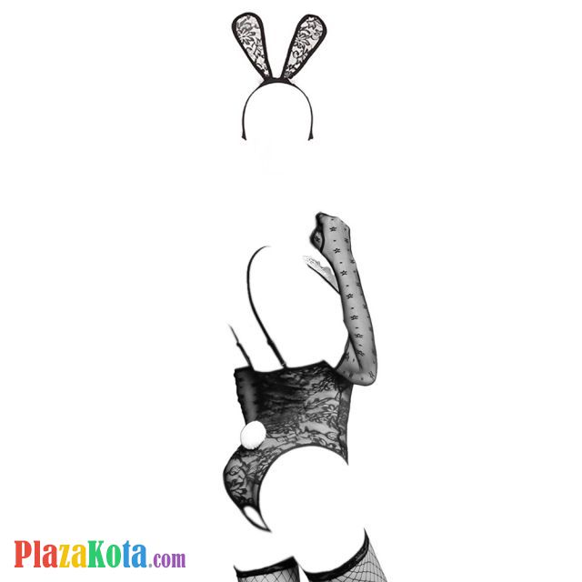 L0644 - Lingerie Costume Cosplay Playboy Bunny Kelinci Hitam Transparan Crotchless Bando Stocking - Photo 2